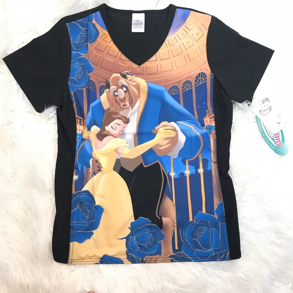CHEROKEE TOONIFORMS BEAUTY AND THE BEAST SCRUB TOP